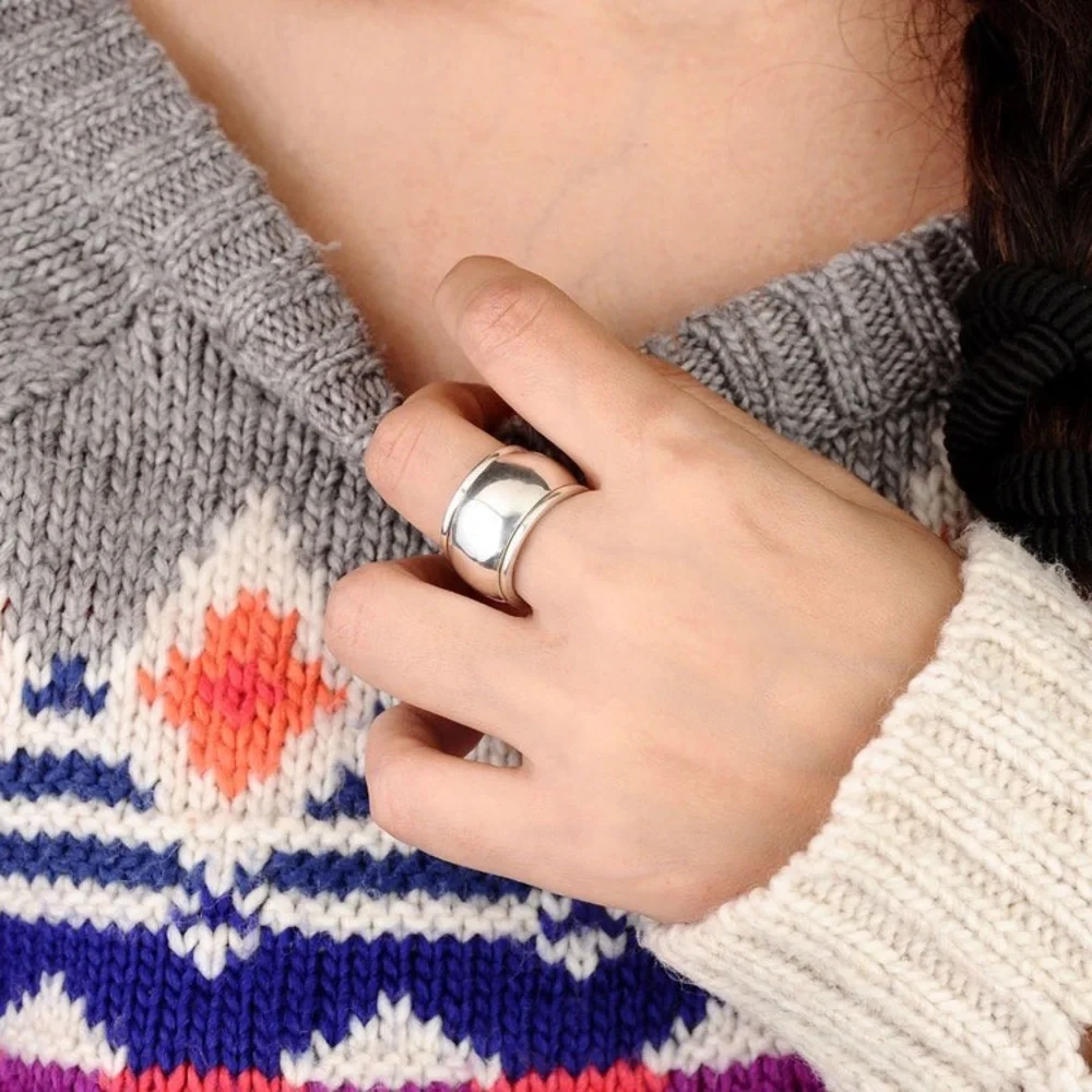 New Wide Band Smooth Polish Silver Gold Copper Band Ring /Chunky Cigar Band Ring - Picture 5 of 16